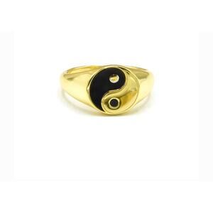 Yin Yang Ring Gold and Black Size 9 Balance Symbol Jewelry for Women